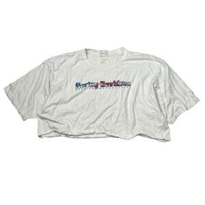 Harley Davidson 2007 Biker USA Flag Cropped Tee T-Shirt White Womens XL/XXL